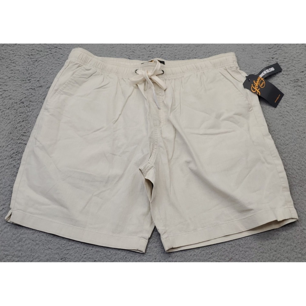 Johnny Bigg Laguna Short Mens 38 Tan Linen‎ Blend Slit Elastic Waist Drawstring